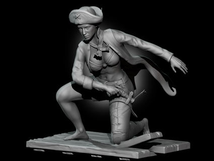 pirate femme fille art belle personnage femelle guerrier canonnier figure miniatures 3d print model - Mito3D