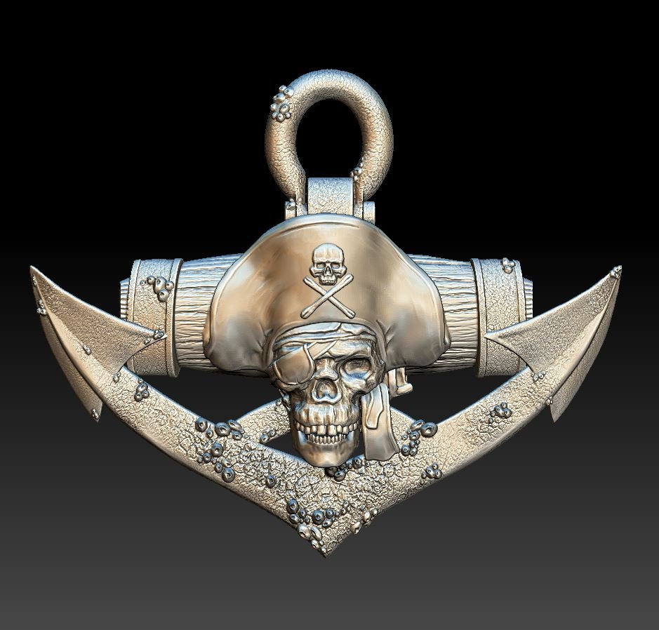 pirate skull 2 - relief 2020 bone teeth caribbean sculpture art fantasy mask medallion coin demon devil zippo face gold silver badges 3D print model - Mito3D