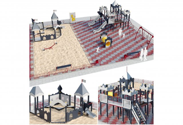 terreno gioco bambini cittadina 3d modello in paesaggi urbani 3dexport esterno complesso sandbox divertimento swing all'aperto cortile tribunale territorio ambiente parco tunnel asilo diapositiva strada elemento 3D print model - Mito3D