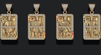 oynama kartları kriko paketlemek ayarlamak 3d yazdır model in kolye 3dexport kraliçe kral kart poker kumarhane oyun araba kard elmas emaye mücevher altın gümüş takı kürek kulüp kalp 3d print model - Mito3D