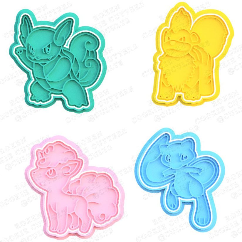 pokemon cookie cutter set of 4 3d print model in kitchen dining 3dexport cutters cithen cook cookies stamp 3D print model - Mito3D