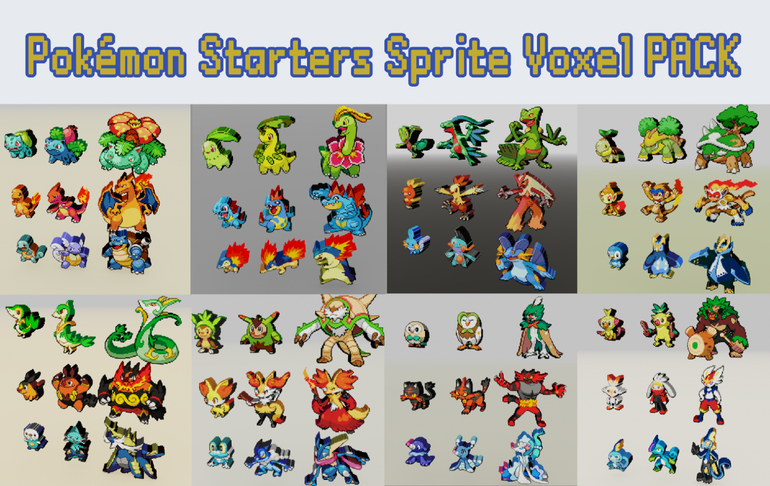 pokemon starter sprite voxel pack 3d print model in monsters & creatures 3dexport 3D print model - Mito3D