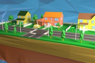 poly - house scene human car cloud dog geometric geometry polygon simple tree sun sky road 3d print model - Mito3D