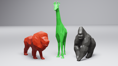 poly afrikanisch tier sammlung 3d drucken modell skulptur 3dexport tiere pack löwe giraffe gorilla wild dekoration kunst spielzeug schreibtisch arbeit 3d print model - Mito3D