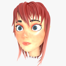 poly cartoon girl 3d model in 3dexport character redhair anime cute kid face head blueeyes pink 3d print model - Mito3D