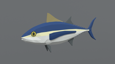 poly cartoon tuna fish 3d model in 3dexport sea ocean yellowfin seafood nature lowpoly blender stylish tropical 3d print model - Mito3D