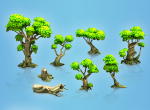 poly forêt arbres belle dessin animé fantastique Journal modèles souche 3d print model - Mito3D