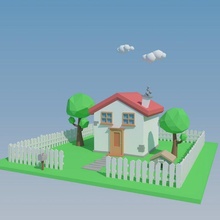 poli Casa all'aperto albero gioco cartone animato scena natura c4d edificio architettura posta scatola toon giocattolo esterno 3d print model - Mito3D