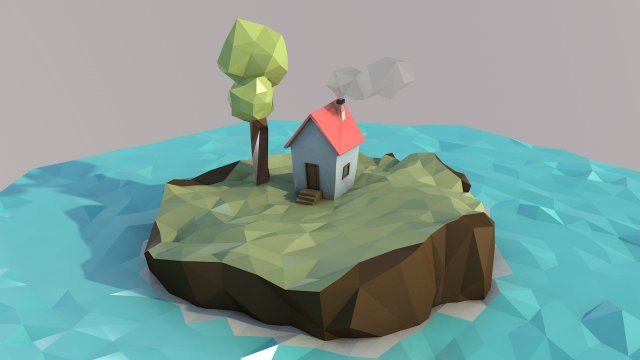 poly island house 3d model in fantasy 3dexport tree cartoon game landscape 3D print model - Mito3D