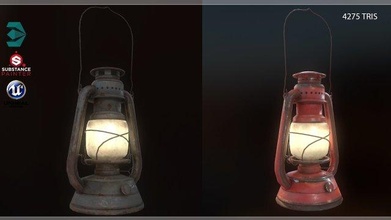 poly lantern lamp pbr vr - ar low-poly game realy dusty rusty metalic light 3d print model - Mito3D