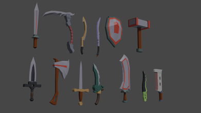 poly weapon weapons lowpoly knife 3d blender shild cheaply 3d print model - Mito3D