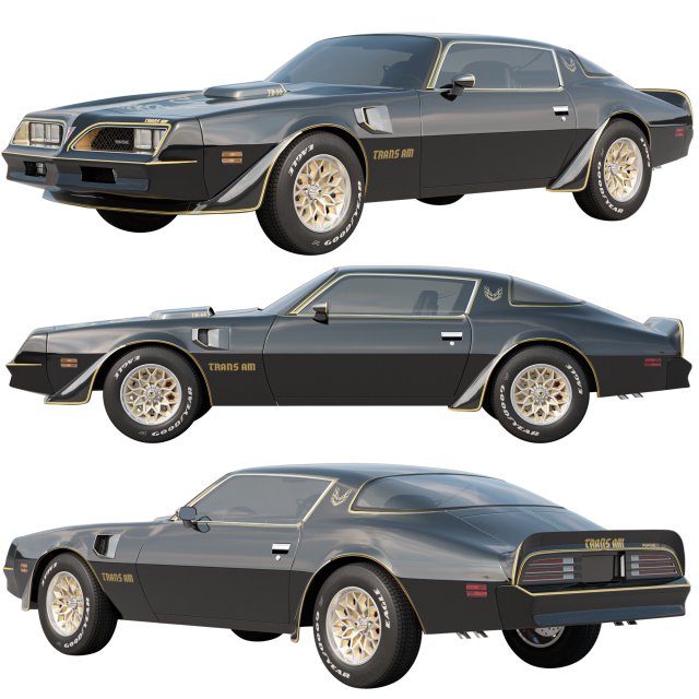 pontiac firebird trans am 1977 3d model in classic cars 3dexport musclecar trans-am americancar vintage car-interior coupe v8engine tires vehicle rims 3D print model - Mito3D