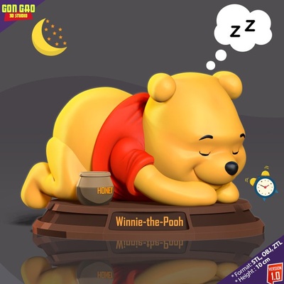 pooh is schlafen 3d drucken modell tiere 3dexport bär teddy teddybär karikatur 3dprint 3dprinting statue zahl niedlich haustier disney fan art comics comic 3d print model - Mito3D