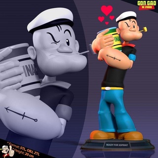popeye likes spinach man sailor cartoon character vegetable 3dprint 3dprinting statue figure strong 3d print model - Mito3D