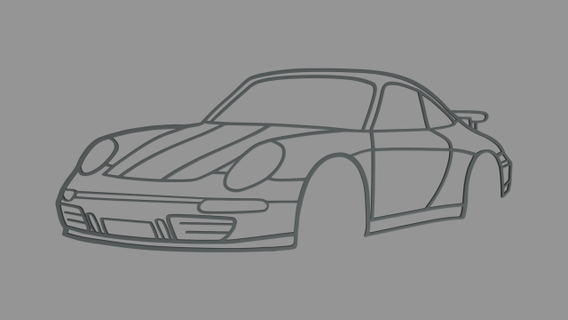 Porsche 911 2023 perspektif duvar siluet parşömen dekorasyon stil araba spor işaret 2d logo süs dekoru iç Sanat deko Almanya araç 3d print model - Mito3D