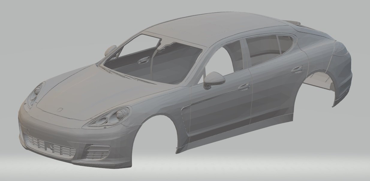 porsche panamera imprimible cuerpo coche vehiculo 3d impresión modelo in automotor 3dexport espacio scalextric tamiya rc radio controlar cáscara alemán 3D print model - Mito3D