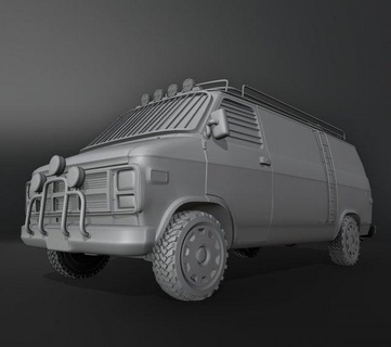 post-apocalyptic survival vehicle off-road armored van car truck hatch lights bullbar wheels ladder bus future art survivalist apocalypse assembly shelter sci-fi 3d print model - Mito3D
