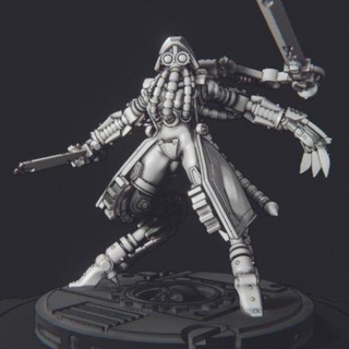 praetorian domina free sci-fi warhammer mechanicus stalker sword pistol claws coat hood gasmask steampunk postapocalyptic wargames 3d print model - Mito3D