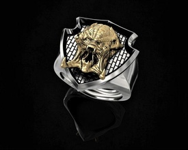 predator ring 3d printable gold silver platinum sterling men relief band husky hollywood movies alien beast creature jewellery arnold-schwarzenegger 3d print model - Mito3D