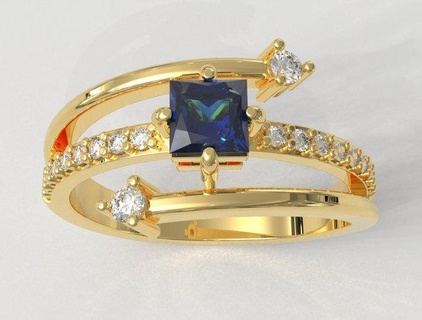 princess gemstone ring rings gold jewelry pauloranieri trendy fashion silver cut squared classic modern gem printable printable-ring printable-jewelry gemstone-ring classic-ring 3d print model - Mito3D
