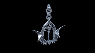 principle of no death 3d print model in pendants 3dexport gothic jewelry pendant goth vampire skull bat jewelrydesign medieval architecture 3d print model - Mito3D