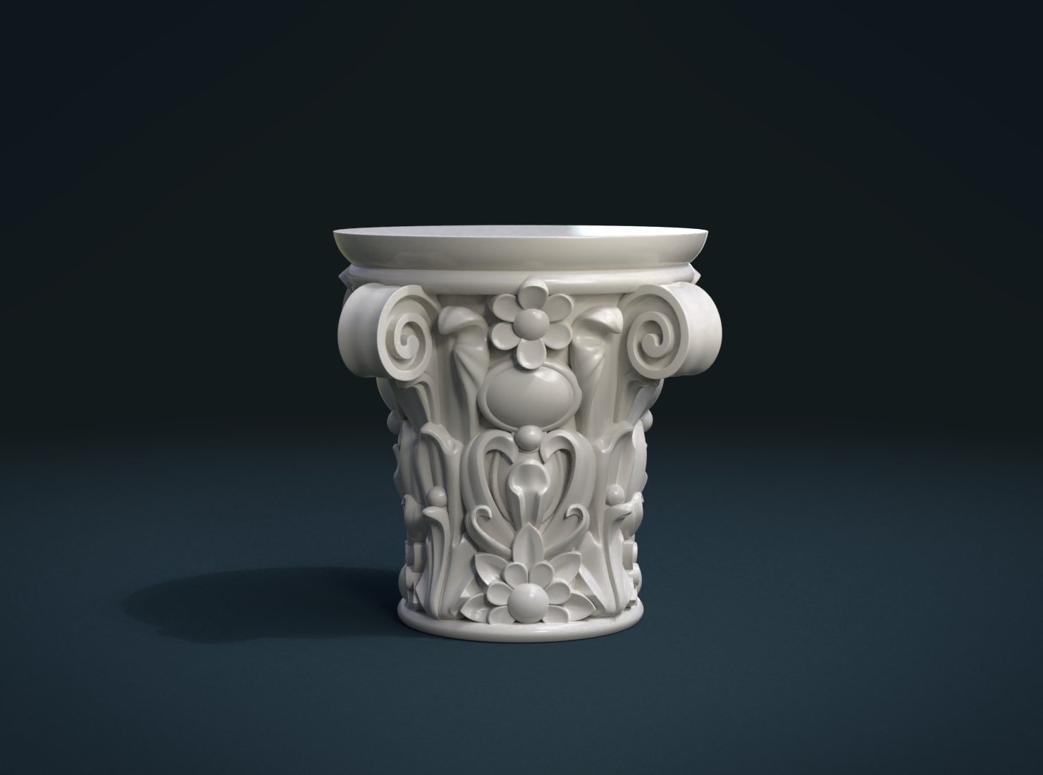 print ready capital capitel column decor baroque ornament organic lives stone interior botanical carved chapiter capitello 3D print model - Mito3D