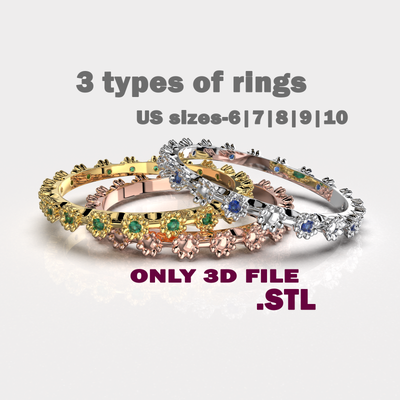 imprimible boda anillo flor 6 10 us tamaños 3d impresión modelo in anillos 3dexport print file 3dprinted cad ring cnc joya jewellry joyería oro band flowery shape marrige engagement stl branch leaves wedding to diamonds 03ct 3d print model - Mito3D