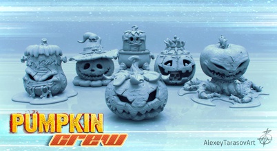 zucche di halloween pack zucca 3dprint giocattolo stand in miniatura divertente i giorni festivi la scultura art cranio 3d print model - Mito3D