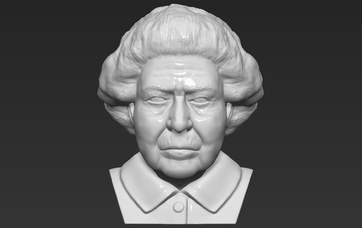 queen elizabeth ii bust 3d printing ready stl obj print model in sculpture 3dexport royal buckingham london prince charles william harry kate middleton philip meghan markle united kingdom england 3D print model - Mito3D