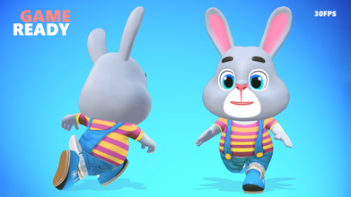 rabbit bunny hare animated rigged 3d model in rodent 3dexport cartoon pet games chibi zoo lowpoly character biped wild animals mammal toy jungle baked 3d print model - Mito3D