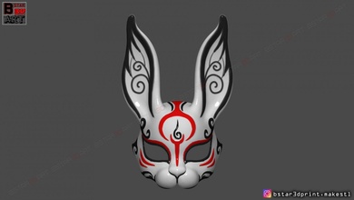 rabbit mask - fox bunny demon kitsune cosplay 3d print model in toys 3dexport japan hannya oni samurai helmet face devil halloween accessories games 3d print model - Mito3D