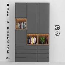 rack bookcase 04 cupboard book shelve set decor books vase bookshelf decorative accessories shelf flower plants 3d print model - Mito3D