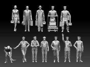 railroad staff 3d print model in figurines 3dexport worker railway conductor controller employees passenger driver digger director administrator porter rails locomotive man woman people machinist 3d print model - Mito3D