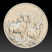 rams mountains coin - relief 2020 art money animal wildlife fauna ram nature gold cash dollar badges coin-badges medal coins 3d print model - Mito3D