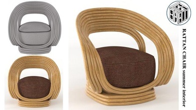 rotin chaise intérieur libre bois fauteuil babootharch 3d print model - Mito3D