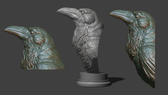 raven head bust animals crow bird animal decor printable pendants sculptures art 3d print model - Mito3D