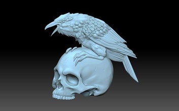 Raven crânio esqueleto coroa cnc Bruxas pássaro Sombrio alívio pedante 3d print model - Mito3D