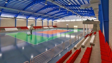 realistic sport hall complex interior pavilion basketball arena court athletic game scene photorealistic indoor gym olympic stadium warehouse 3d print model - Mito3D