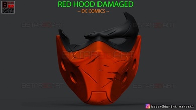 red hood mask damaged - dc comics 3d print model redhood cosplay helmet costume halloween games knight super heros redhoodmask redhoodhelmet broken titans toys 3d print model - Mito3D