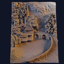 alivio cnc paisaje naturaleza panno tallado madera artcam carpintería decoración stl imagen río 3d print model - Mito3D