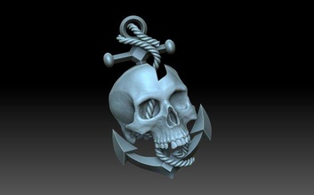alivio cráneo ancla 3d impresión modelo in 3dexport esqueleto pirata cnc bas relief figurilla pedante joyería joya 3d print model - Mito3D