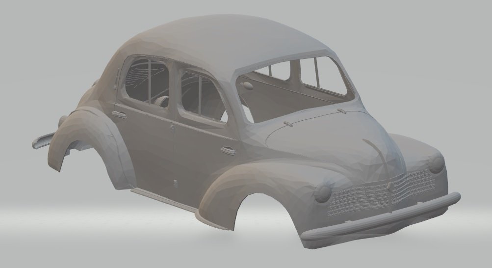 renault 4cv 1955 imprimible cuerpo coche vehiculo 3d impresión modelo in automotor 3dexport espacio scalextric tamiya rc radio controlar cáscara antiguo francia 3D print model - Mito3D