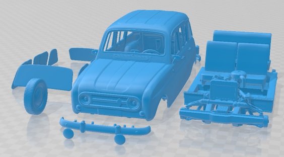 renault 4l 1967 imprimable voiture 3d impression modèle in automobile 3dexport fente scalextric tamiya rc miniz loisir micro 3D print model - Mito3D