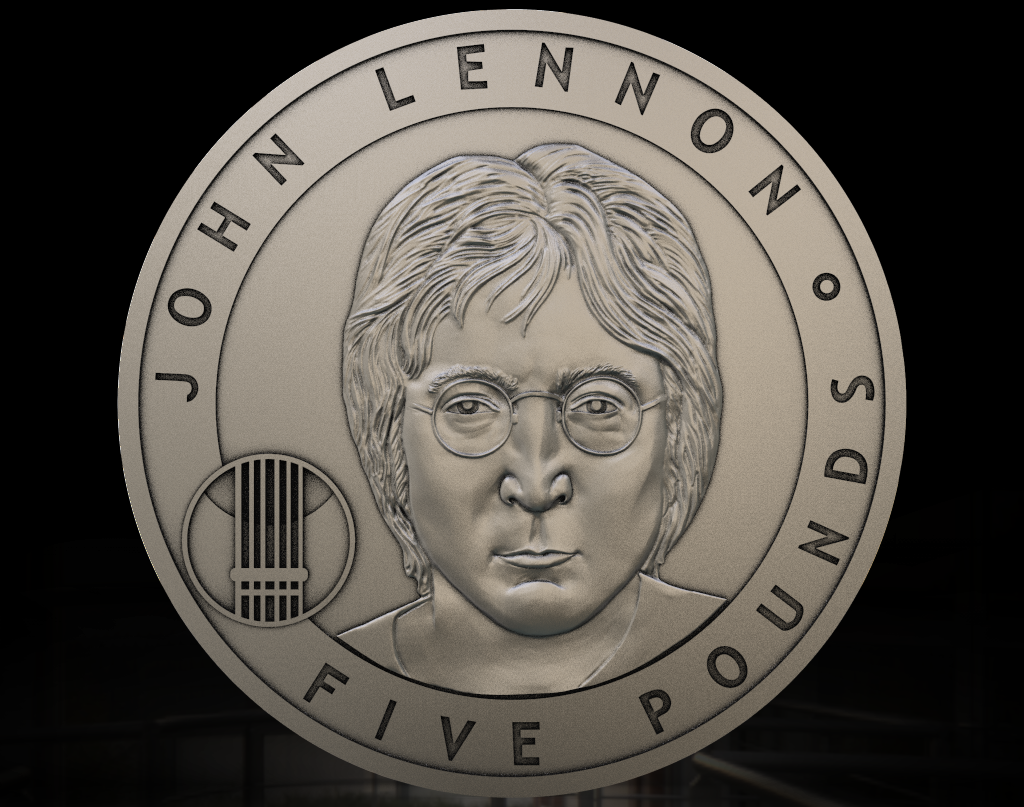 replica 5 pounds john lennon elizabeth coin pound 3D print model - Mito3D