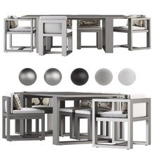 restauro hardware bahia tavolo sedia impostato poltrona bracciolo all'aperto cuscino cenare minimalismo alluminio in polvere nero grigio rustico 3d print model - Mito3D