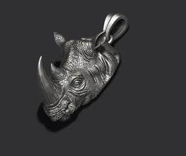 rhino pendant africa animal horn horns jewel jewelry mammal nature printable rhinoceros rino rinoceros savannah sculpture silver wild zoo 3d print model - Mito3D