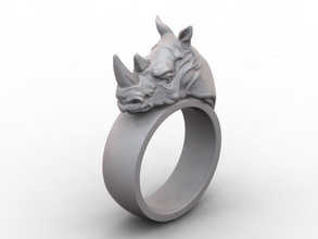 rinoceronte anillo 3d impresión modelo in anillos 3dexport áfrica africano animales figuritas joya joyería tierra miniaturas naturaleza realista rino colmillo blanco 3d print model - Mito3D