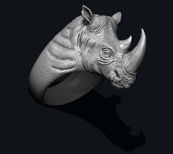 rhino ring 3d print model in rings 3dexport africa animal horn horns jewel jewelry mammal nature printable rhinoceros rino rinoceros savannah sculpture silver wild zoo 3d print model - Mito3D