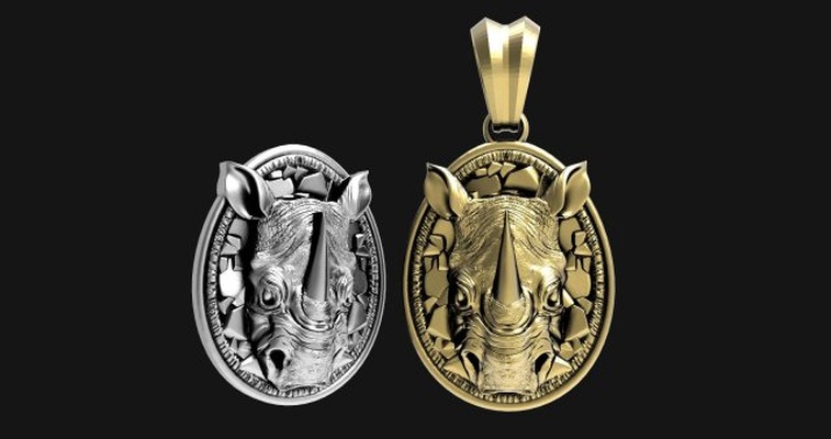 rhinoceros pendant 3d print model in pendants 3dexport jewelry jewel animal 3d print model - Mito3D