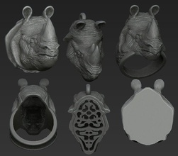 rinoceronte anel pingente 3 arquivos de impressão 3d do modelo imprimir modelos escultura 3d print model - Mito3D